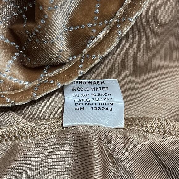 Velvet Diamond Check Print Bodysuit Top Size S Light Brown Metallic Cheeky NEW - Picture 10 of 14